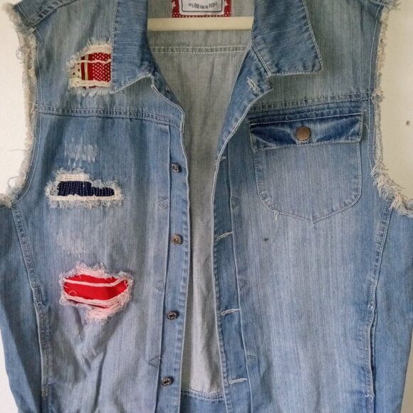 PARISH NATION Men's 3XL Distressed Denim Cut-Off Vest Moto - Picture 2 of 7
